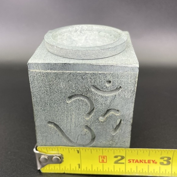 Essential Oil Burner Handcarved Soapstone Gray Om Symbol Made In India - Picture 12 of 14